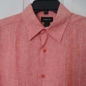 Claiborne Mens S/S Tangerine Orange Linen Resort Casual Shirt - Size Medium
